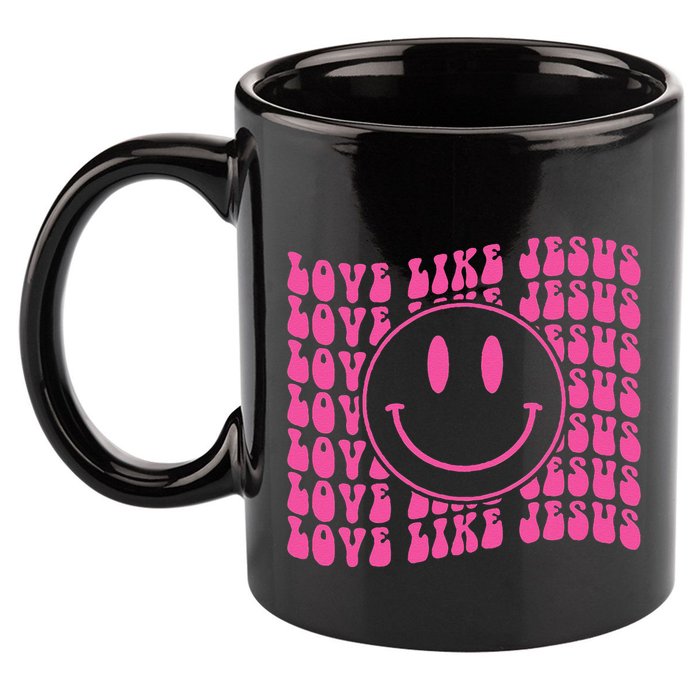 Retro Love Like Jesus Happy Face Aesthetic 11oz C Handle Ceramic Mug