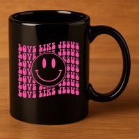 Retro Love Like Jesus Happy Face Aesthetic 11oz C Handle Ceramic Mug
