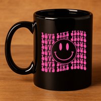 Retro Love Like Jesus Happy Face Aesthetic 11oz C Handle Ceramic Mug