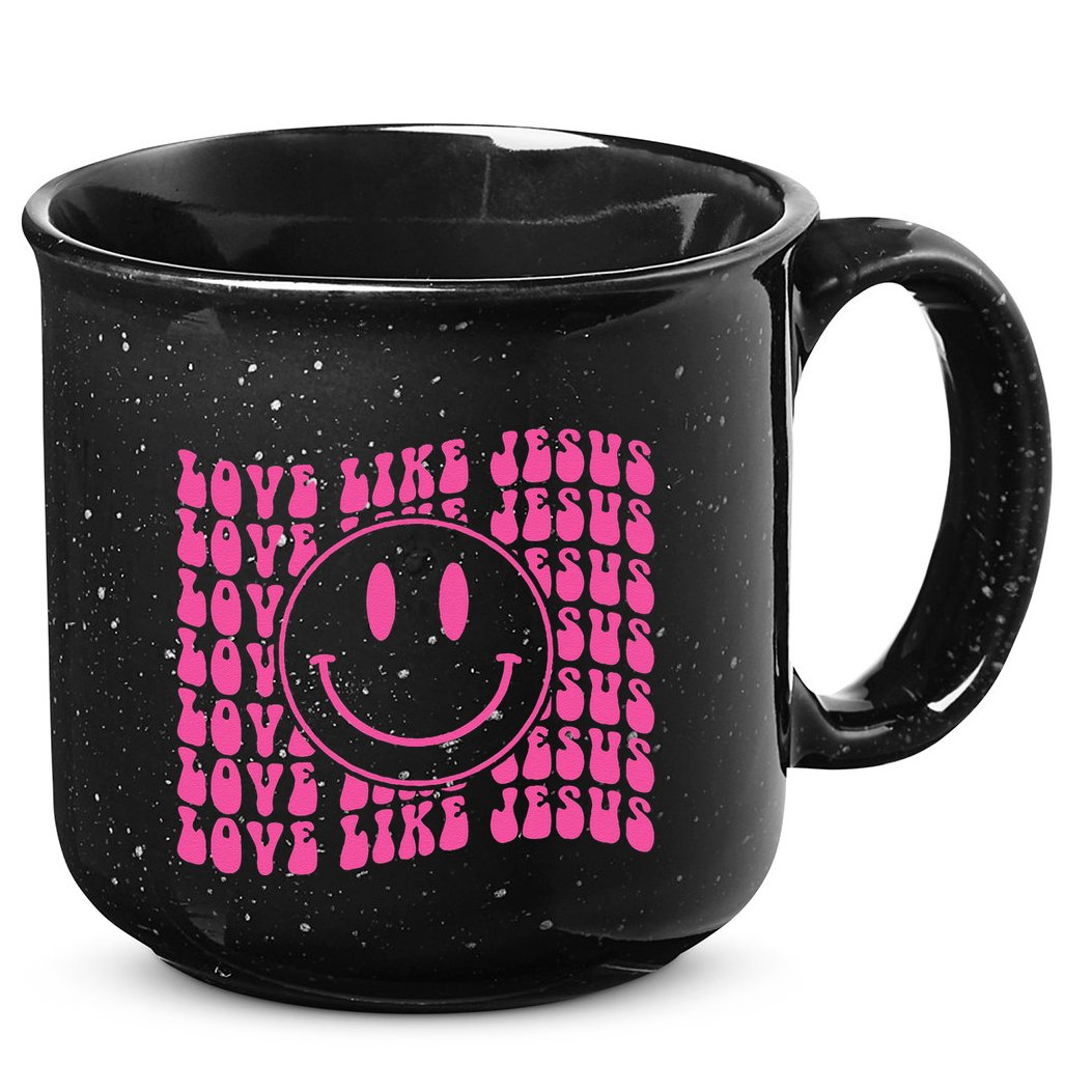 Retro Love Like Jesus Happy Face Aesthetic 15oz Campfire Ceramic Mug