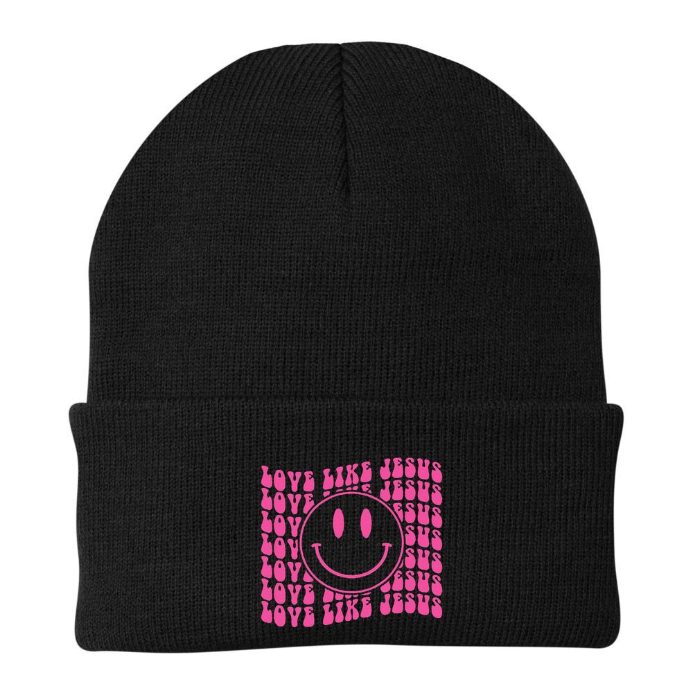 Retro Love Like Jesus Happy Face Aesthetic Beanie