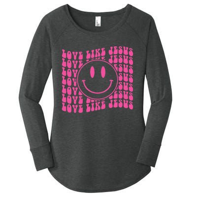 Retro Love Like Jesus Happy Face Aesthetic Women's Perfect Tri Tunic Long Sleeve Shirt