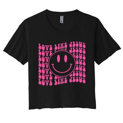 Retro Love Like Jesus Happy Face Aesthetic Women's Crop Top Tee