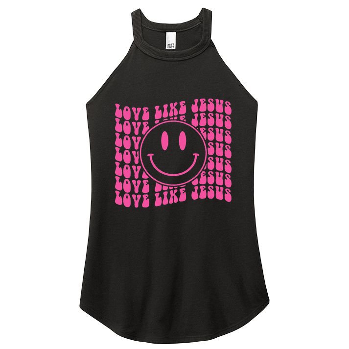Retro Love Like Jesus Happy Face Aesthetic Women's Perfect Tri Rocker Tank