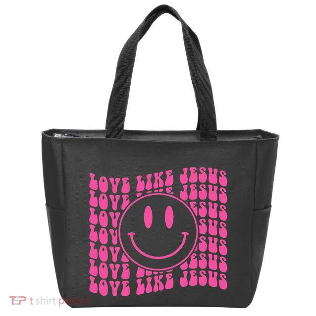 Retro Love Like Jesus Happy Face Aesthetic Zip Tote Bag