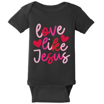 Retro Love Like Jesus Coquette Heart Bow Baby Bodysuit