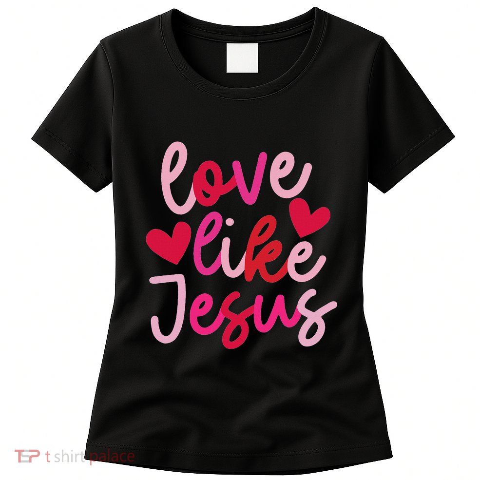Retro Love Like Jesus Coquette Heart Bow Womens T-Shirt