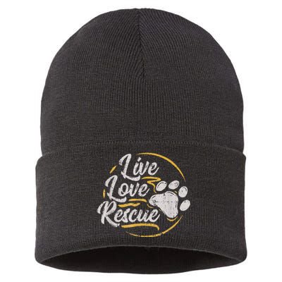 Retro Live Love Rescue Dog Lover Adopt A Dog Adoption Sustainable Knit Beanie