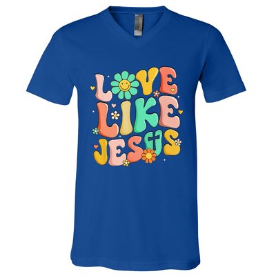 Retro Love Like Jesus Christian Religious God Lovers Gift V-Neck T-Shirt