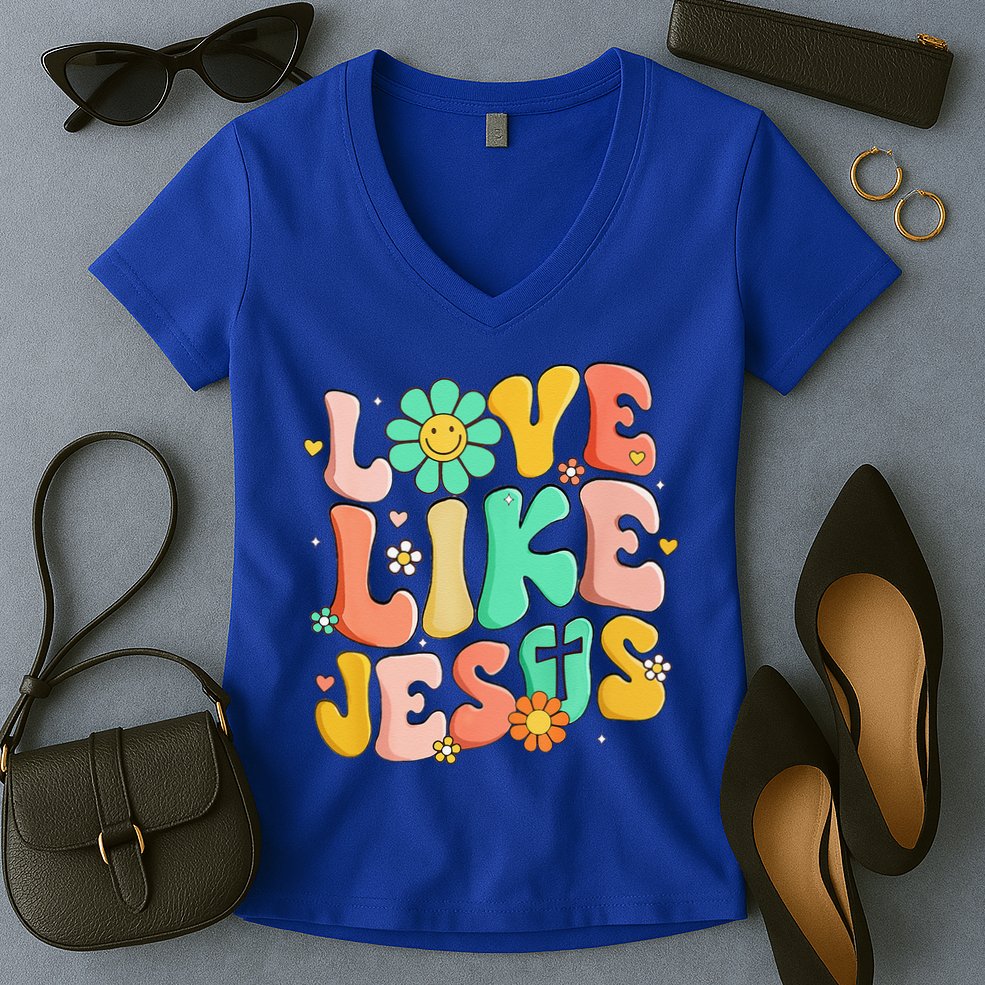 Retro Love Like Jesus Christian Religious God Lovers Gift Women's V-Neck T-Shirt