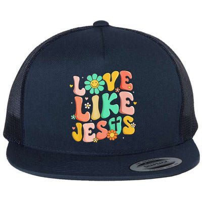 Retro Love Like Jesus Christian Religious God Lovers Gift Flat Bill Trucker Hat