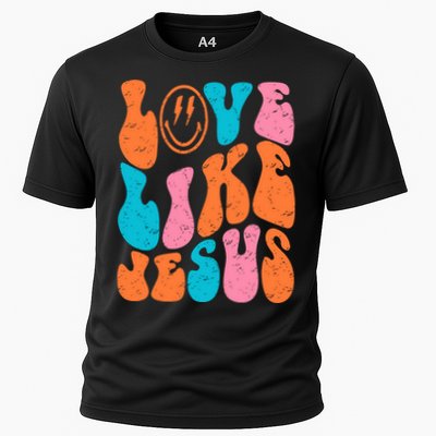 Retro Love Like Jesus Smiling Face Christian Religious Faith Cooling Performance Crew T-Shirt