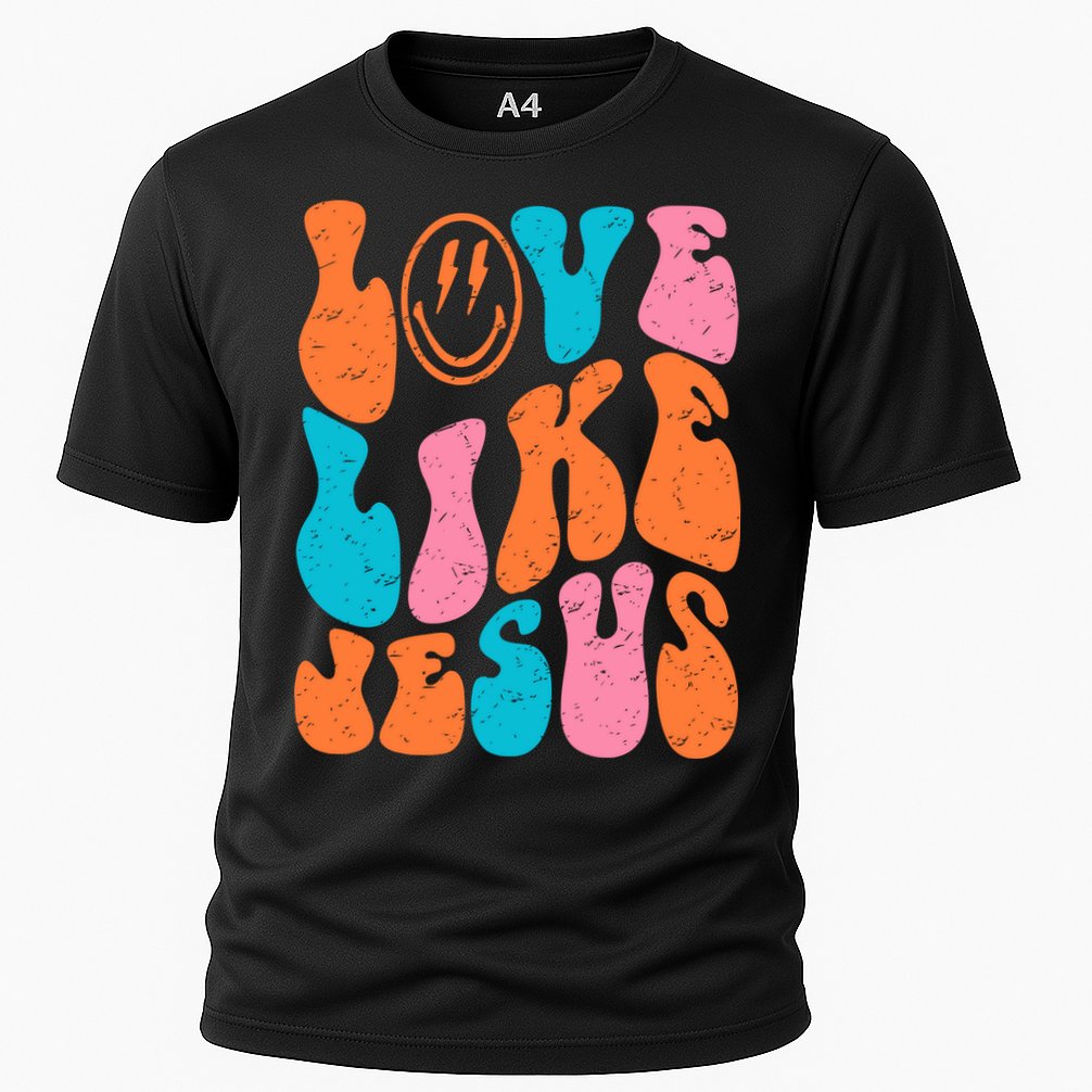 Retro Love Like Jesus Smiling Face Christian Religious Faith Cooling Performance Crew T-Shirt
