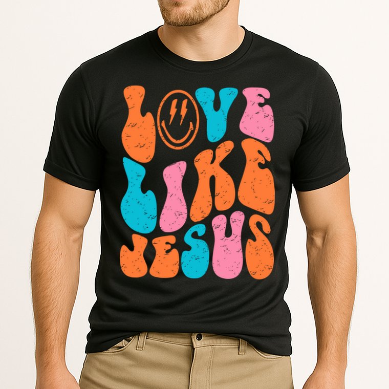 Retro Love Like Jesus Smiling Face Christian Religious Faith Cooling Performance Crew T-Shirt