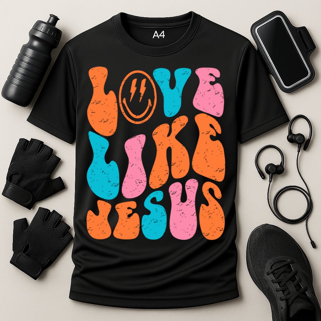 Retro Love Like Jesus Smiling Face Christian Religious Faith Cooling Performance Crew T-Shirt