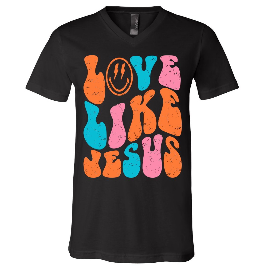 Retro Love Like Jesus Smiling Face Christian Religious Faith V-Neck T-Shirt