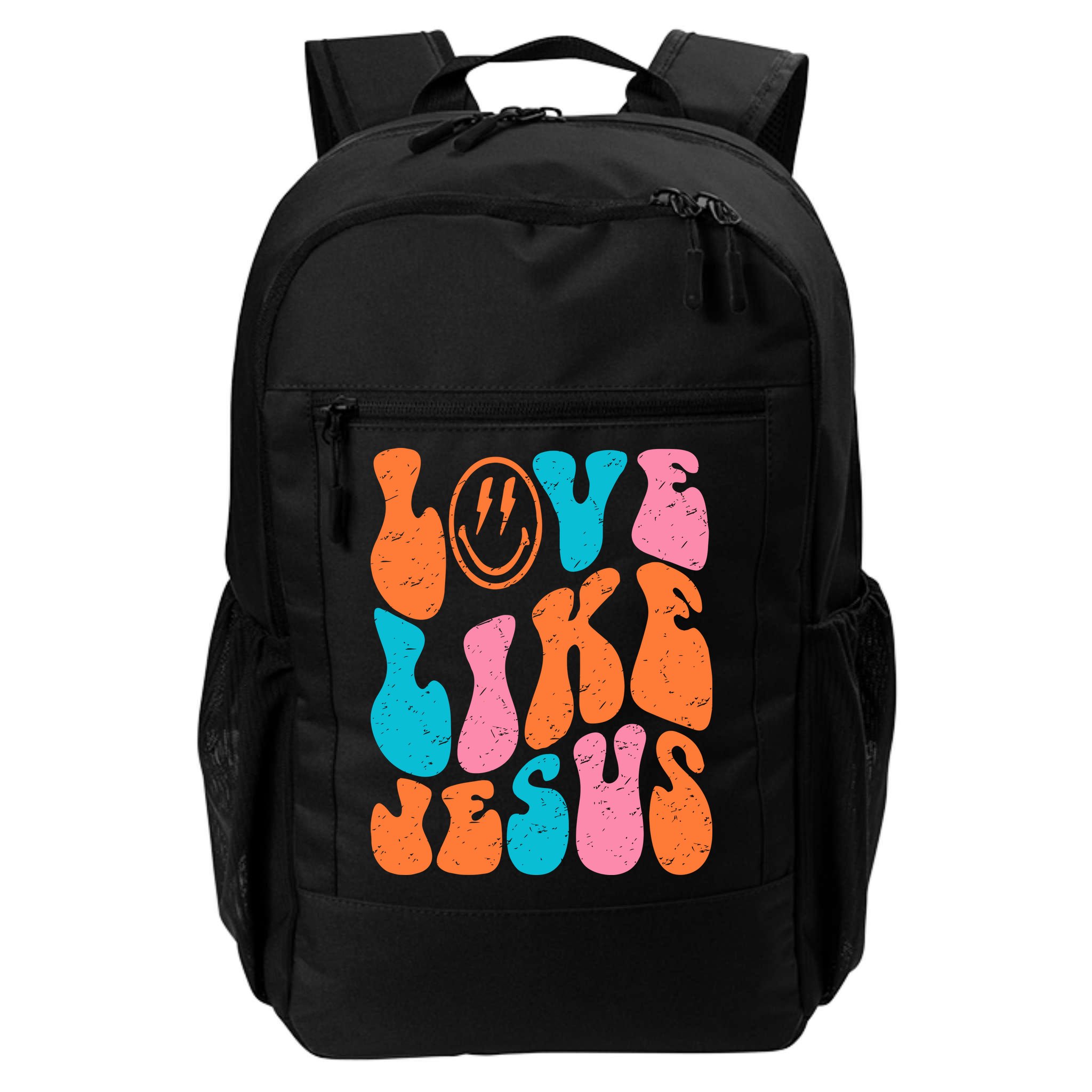 Retro Love Like Jesus Smiling Face Christian Religious Faith Backpack