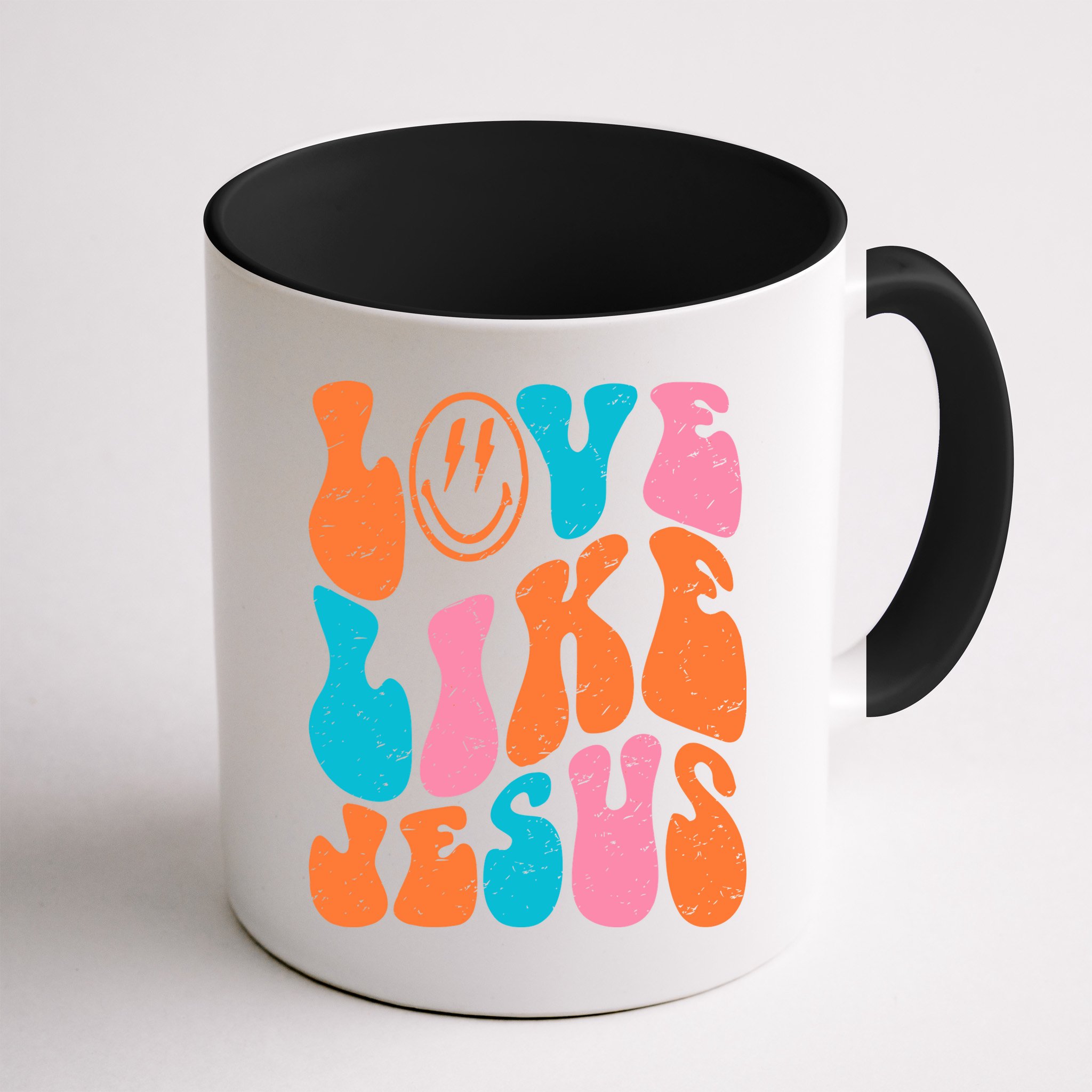 Retro Love Like Jesus Smiling Face Christian Religious Faith Mug