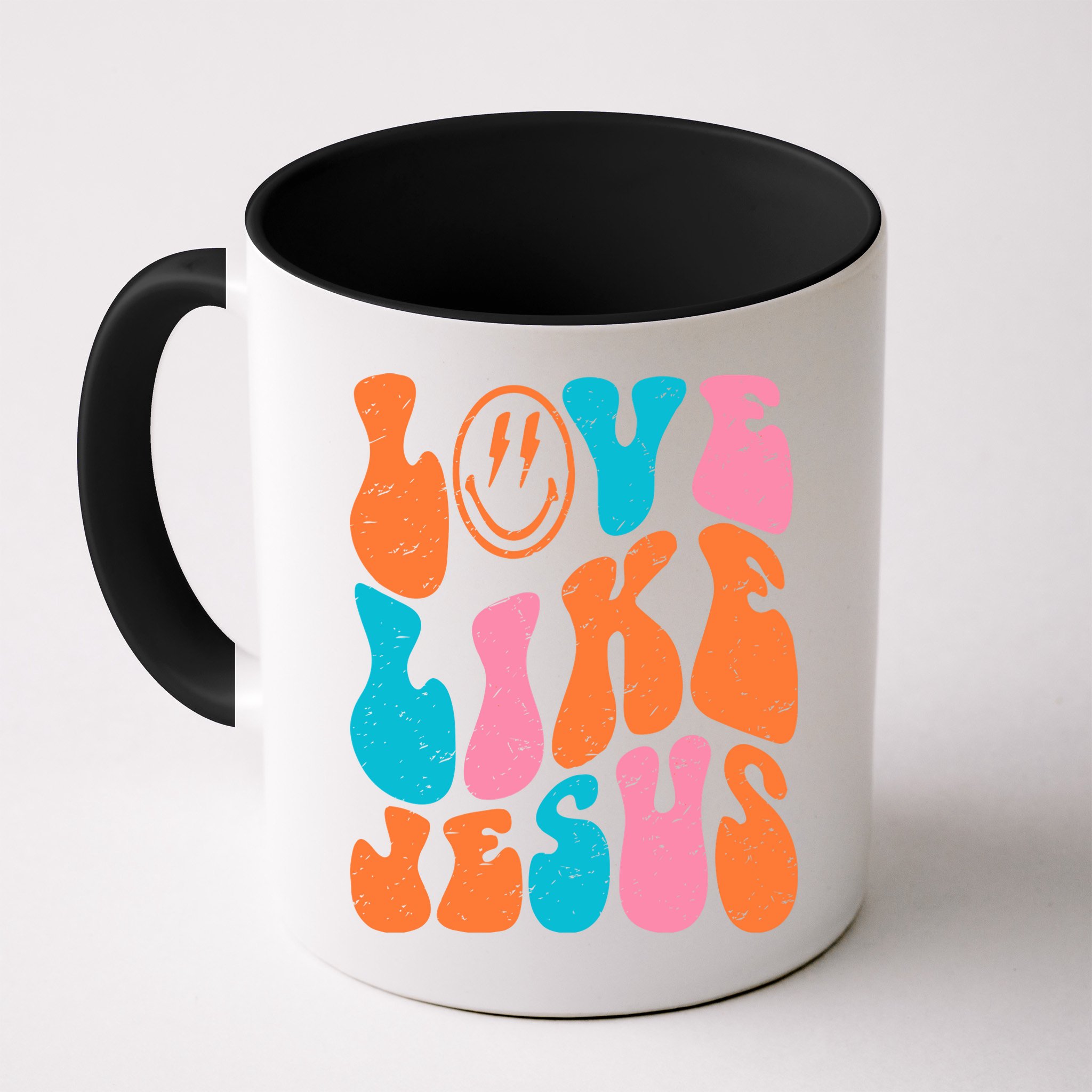 Retro Love Like Jesus Smiling Face Christian Religious Faith Mug