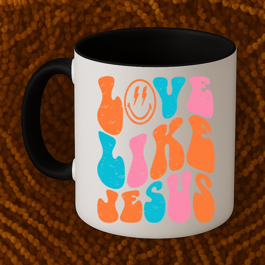 Retro Love Like Jesus Smiling Face Christian Religious Faith Mug