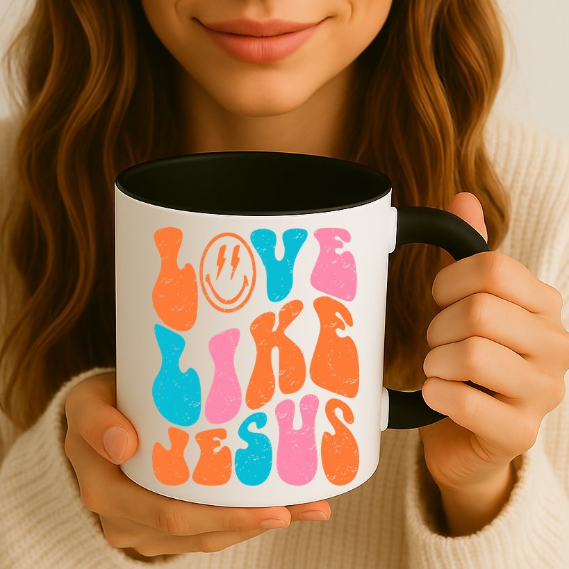 Retro Love Like Jesus Smiling Face Christian Religious Faith Mug