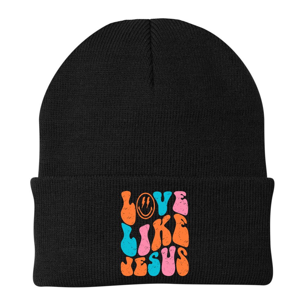 Retro Love Like Jesus Smiling Face Christian Religious Faith Beanie