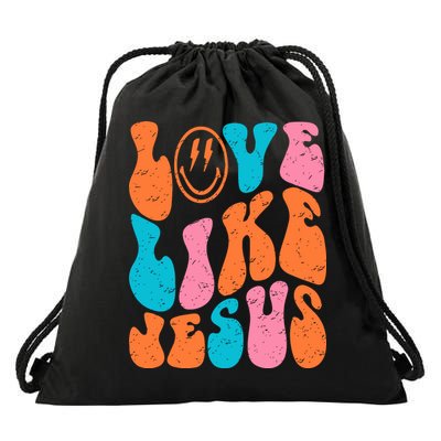 Retro Love Like Jesus Smiling Face Christian Religious Faith Drawstring Bag