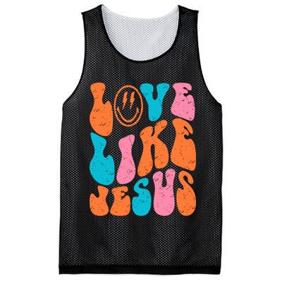 Retro Love Like Jesus Smiling Face Christian Religious Faith Mesh Reversible Basketball Jersey Tank