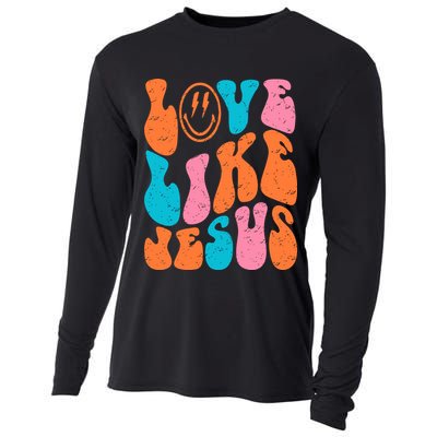 Retro Love Like Jesus Smiling Face Christian Religious Faith Cooling Performance Long Sleeve Crew