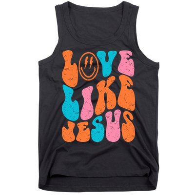 Retro Love Like Jesus Smiling Face Christian Religious Faith Tank Top