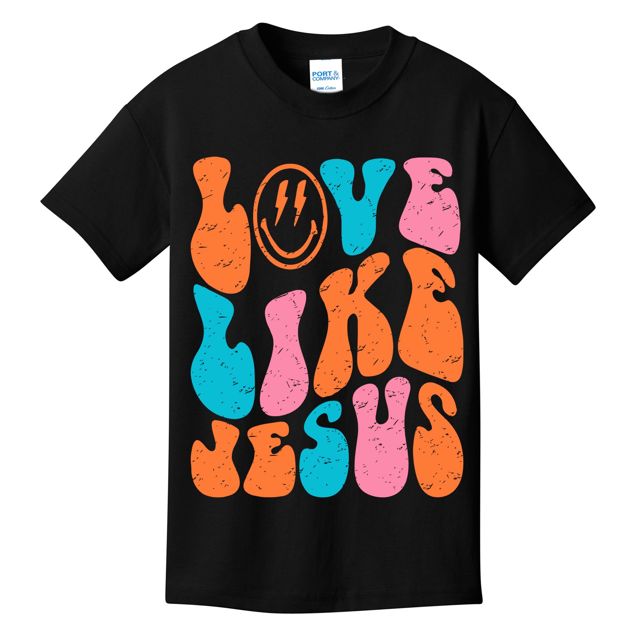 Retro Love Like Jesus Smiling Face Christian Religious Faith Kids T-Shirt