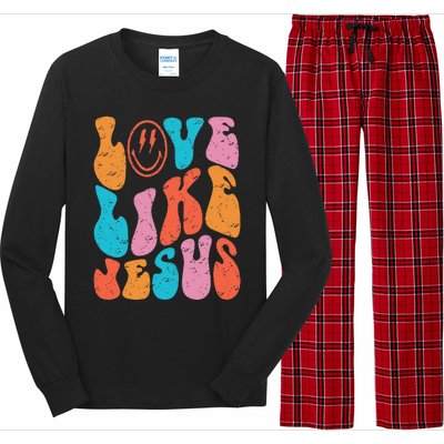 Retro Love Like Jesus Smiling Face Christian Religious Faith Long Sleeve Pajama Set