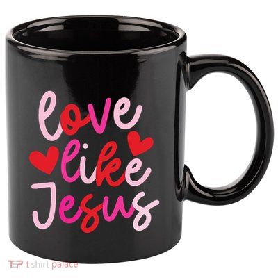 Retro Love Like Jesus Coquette Heart Bow 11oz C Handle Ceramic Mug