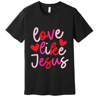 Retro Love Like Jesus Coquette Heart Bow Premium T-Shirt