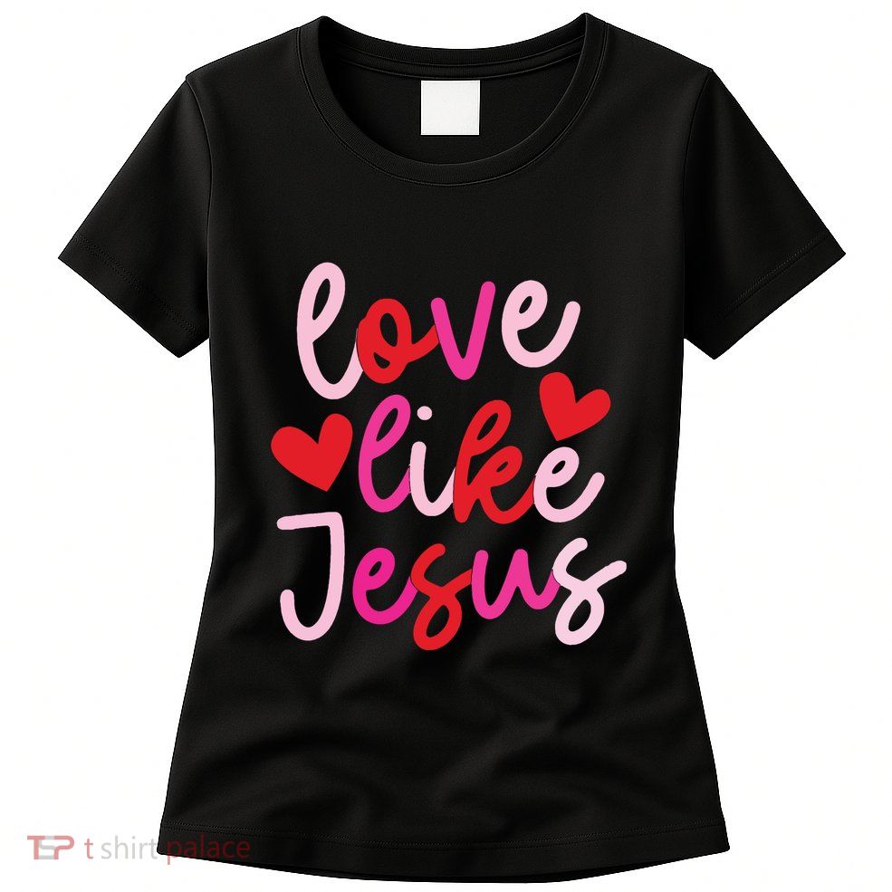 Retro Love Like Jesus Coquette Heart Bow Womens T-Shirt
