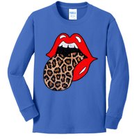 Red Lips Leopard Tongue Gift Vintage Trendy Animal Print Gift Kids Long Sleeve Shirt