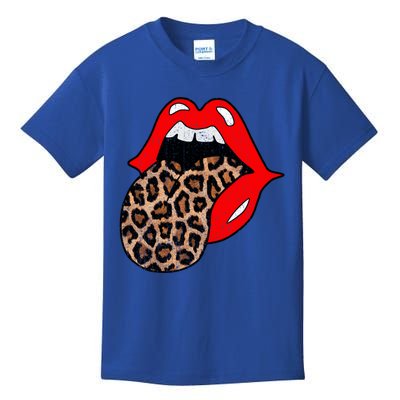 Red Lips Leopard Tongue Gift Vintage Trendy Animal Print Gift Kids T-Shirt