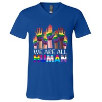 Rainbow Lgbt Lgbtq We Are All Hu Pride Gift V-Neck T-Shirt