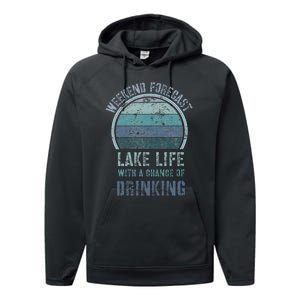 Retro Lake Life Apparel Lake Lover Weekend Forecast Drinking Performance Fleece Hoodie