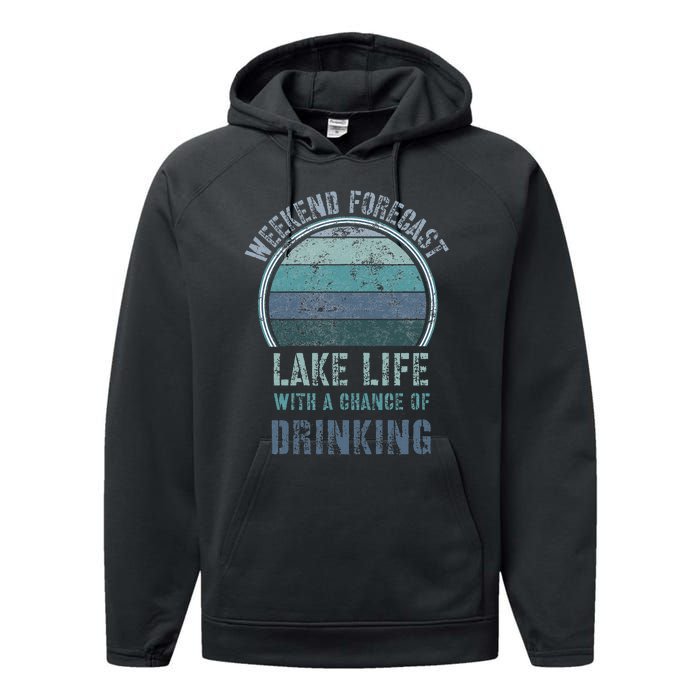 Retro Lake Life Apparel Lake Lover Weekend Forecast Drinking Performance Fleece Hoodie