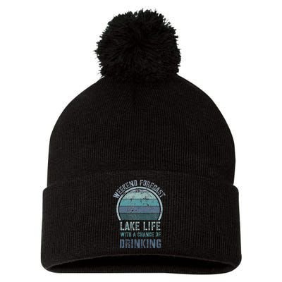 Retro Lake Life Apparel Lake Lover Weekend Forecast Drinking Pom Pom 12in Knit Beanie