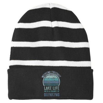 Retro Lake Life Apparel Lake Lover Weekend Forecast Drinking Striped Beanie with Solid Band