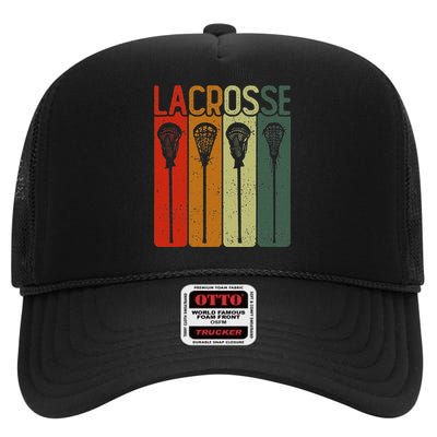 Retro Lax Lacross Stick Women Lacrosse Player High Crown Mesh Back Trucker Hat