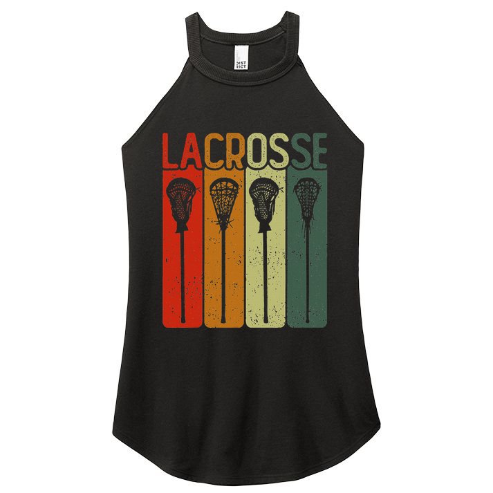 Retro Lax Lacross Stick Women Lacrosse Player Women's Perfect Tri Rocker Tank