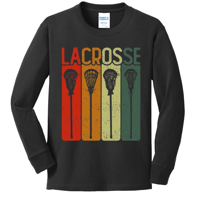 Retro Lax Lacross Stick Women Lacrosse Player Kids Long Sleeve Shirt