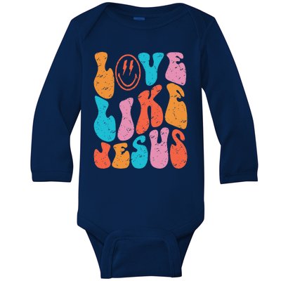 Retro Love Like Jesus Smiling Face Christian Religious Faith Baby Long Sleeve Bodysuit