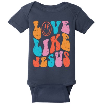 Retro Love Like Jesus Smiling Face Christian Religious Faith Baby Bodysuit