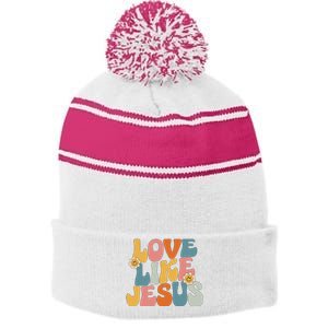 Retro Love Like Jesus Stripe Pom Pom Beanie