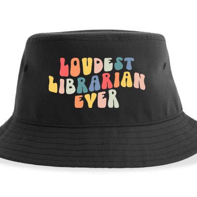 Retro Loudest Librarian Ever Funny School Librarian Gifts Sustainable Bucket Hat