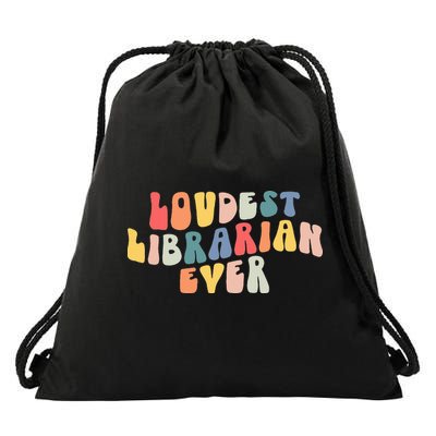 Retro Loudest Librarian Ever Funny School Librarian Gifts Drawstring Bag